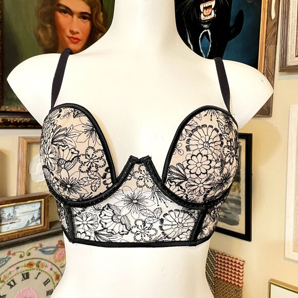 Victoria's Secret Tan Longline Balconette Bra Bustier with Black Lace 36C - Picture 1 of 4